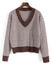 V Neck Drop Shoulder Colorblock Jumper Sweater M Coffee