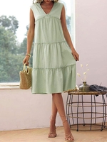 V Neck Frilled Tiered Midi Dress M Green
