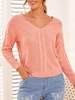 V Neck Lace Up Cable Knit Sweater S Light pink