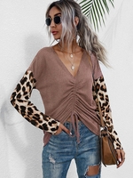 V Neck Leopard Sleeve Cinched Front Knitwear Xl Light pink
