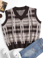 V Neck Plaid Oversized Sweater Vest S Deep coffee