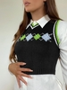 V Neck Preppy Striped Argyle Sweater Vest S Black