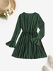 Waist Drawstring Poet Sleeve Surplice Dress Xs Green