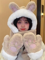 Warm Fleece Cute Bear Ear Hat Scarf Gloves Set