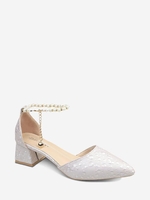 Water Drop Pattern Faux Pearl Ankle Strap Pumps