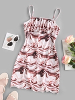 Water Ripple Print Ruched Bust Mini Dress S