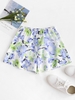 Watercolor Flower Print Pull On Shorts S Light green