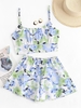 Watercolor Flower Ruched Cami Top and Shorts Set M Light green