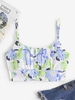 Watercolor Flower Ruched Crop Cami Top L Light green