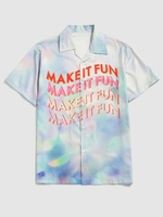 Watercolor Tie Dye Letter Print Graphic Short Sleeve Button Up Festival Shirt M Pastel blue