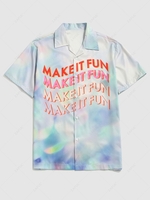 Watercolor Tie Dye Letter Print Graphic Short Sleeve Button Up Festival Shirt Xl Pastel blue