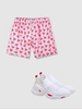 Watermelon Print Drawstring Pocket Shorts and Slip On Striped Pattern Sneakers Light pink