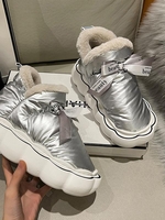 Waterproof Fleece Lined Letter Bowknot Thick Bottom Puffer Slipper Boots