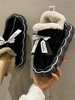 Waterproof Fleece Lined Letter Bowknot Thick Bottom Puffer Slipper Boots