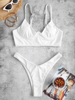 Women Tankinis ZAFUL Ribbed Monowire High Leg Tankini Swimwear Xxl White