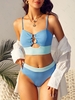 Women Tankinis ZAFUL Ribbed O-ring High Waisted Two Tone Tankini Swimwear Xxl Blue