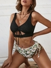 Women Tankinis ZAFUL Ribbed Plant Print Cinched Ruched Cutout Tankini Swimwear Xxl Black