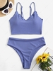 Women Tankinis ZAFUL Ribbed Scalloped High Waisted Tankini Swimsuit Xl Cornflower blue