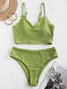 Women Tankinis ZAFUL Ribbed Scalloped High Waisted Tankini Swimsuit Xl Pistachio green