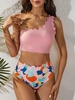 Women Tankinis ZAFUL Ribbed Scalloped One Shoulder Tankini Swimwear S Light pink