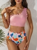 Women Tankinis ZAFUL Ribbed Scalloped One Shoulder Tankini Swimwear Xl Light pink
