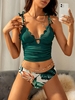 Women Tankinis ZAFUL Ribbed Scalloped Ruched Tropical Print Tankini Swimwear S Deep green