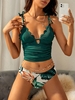 Women Tankinis ZAFUL Ribbed Scalloped Ruched Tropical Print Tankini Swimwear Xl Deep green