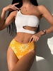 Women Tankinis ZAFUL Ribbed Sun One Shoulder Cutout Tankini Swimwear Xxl Yellow
