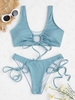 Women Tankinis ZAFUL Ribbed Tie Cutout Crop Tankini Swimwear M Light blue