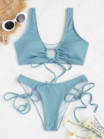 Women Tankinis ZAFUL Ribbed Tie Cutout Crop Tankini Swimwear Xxl Light blue