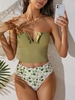 Women Tankinis ZAFUL Ribbed V Wired Floral Print Bandeau Tankini Swimwear Xxl Light green