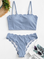 Women Tankinis ZAFUL Scalloped Ribbed Cami Tankini Swimwear Xl Light blue