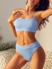 Women Tankinis ZAFUL Sporty Textured High Waisted Tankini Swimwear S Light blue