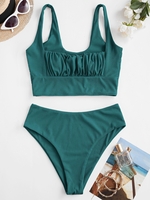 Women Tankinis ZAFUL Square Ribbed Ruched Tankini Swimwear 2xl Greenish blue