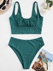 Women Tankinis ZAFUL Square Ribbed Ruched Tankini Swimwear S Greenish blue