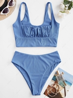 Women Tankinis ZAFUL Square Ribbed Ruched Tankini Swimwear Xl Ocean blue