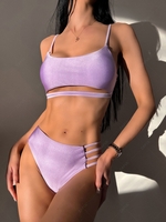 Women Tankinis ZAFUL Strap Cutout High Cut Cropped Tankini Swimwear M Light purple