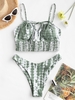 Women Tankinis ZAFUL Streak Dye Shirred Detail High Cut Tankini Swimwear Xl Hazel green