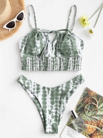 Women Tankinis ZAFUL Streak Dye Shirred Detail High Cut Tankini Swimwear Xl Hazel green