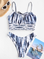 Women Tankinis ZAFUL Streak Dye Shirred Detail High Cut Tankini Swimwear Xl Midnight blue