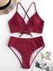 Women Tankinis ZAFUL Textured Crisscross High Cut Tankini Swimsuit Xl Red wine