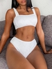 Women Tankinis ZAFUL Textured High Leg Tankini Swimwear M White