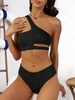 Women Tankinis ZAFUL Textured High Waisted Cut Out One Shoulder Tankini Swimwear Xl Black