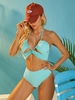 Women Tankinis ZAFUL Textured Lace Up Halter Tankini Swimwear S Light blue
