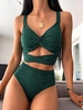 Women Tankinis ZAFUL Textured Twist Criss Cross Cut Out Tankini Swimwear Xxl Deep green