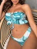 Women Tankinis ZAFUL Tie Dye Lace Up Ruffle Tube Tankini Swimwear Xxl Green