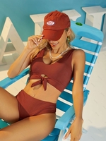 Women Tankinis ZAFUL Tie Front Ribbed Cheeky Tankini Swimwear Xxl Coffee