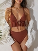 Women Tankinis ZAFUL Tie Ruffles Ribbed High Waisted Tankini Swimwear Xxl Coffee