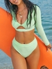 Women Tankinis ZAFUL Twisted Cut Out Long Sleeve Surfing Two-piece Swimwear M Green