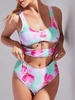 Women Tankinis ZAFUL Watercolor Flower Underboob High Waisted Tankini Swimwear M Light blue